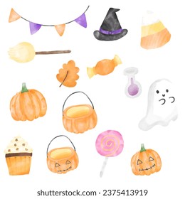 Cute halloween vector , Cute halloween watercolor vector