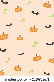 Cute Halloween-Tapete-Muster mit weichem orangefarbenem Hintergrund und Kürbis-Fledermaus-Objekt