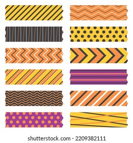 Cute halloween washi tape strips stickers. Stationary scrapbooking set. Vector illustration.
