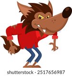 Cute Halloween Werewolf Cartoon Character. Vector Illustration Flat Design Isolated On Transparent Background