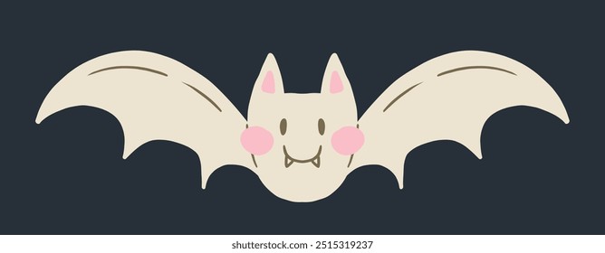 Cute Halloween white Bat. Retro hand drawn Autumn Isolated stickers