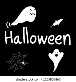 Cute Halloween White Ghost on Black Background