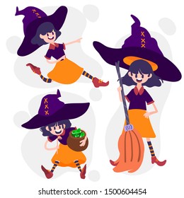 cute halloween witch action set