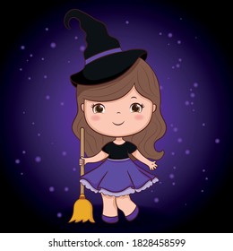 Cute halloween witch with broom