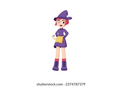 Cute Halloween Witch Character Design Illustration