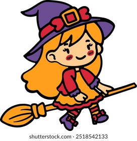 cute halloween witch costume illustration flat style for card website, application, printing, document, poster design, etc.