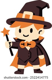 cute halloween witch costume illustration for card website, application, printing, document, poster design, etc.