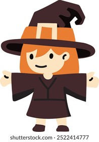 cute halloween witch costume illustration for card website, application, printing, document, poster design, etc.