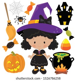 Cute Halloween Witch Girl Vector Cartoon Stock Vector (Royalty Free ...