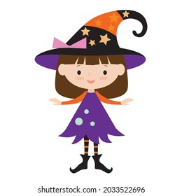 Cute Halloween witch girl vector cartoon illustration