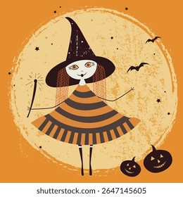 Cute Halloween Witch Illustration Halloween greeting card
