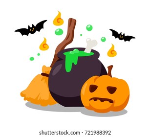 Cute Halloween Witch Pot Pumpkin Image 