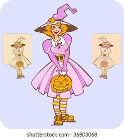 cute halloween witch with pumpkin