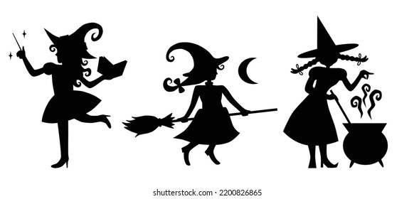 Cute Halloween Witch Silhouette Stock Vector
