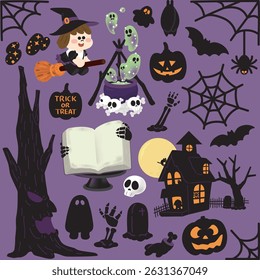 Cute Halloween Witch and Spooky Elements Collection