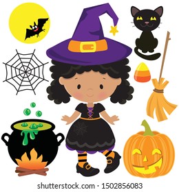 Cute Halloween witch vector cartoon illustration