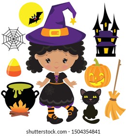 Cute Halloween Witch Vector Cartoon Illustration Stock Vector (Royalty ...