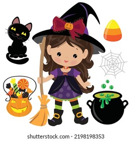 Cute Halloween Witch Vector Cartoon Illustration Stock Vector (Royalty ...