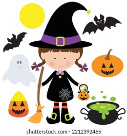 Cute Halloween Witch Vector Cartoon Illustration Stock Vector (Royalty ...