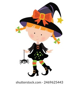 Lindo Halloween bruja Vector ilustración de dibujos animados