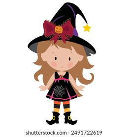 Cute Halloween witch vector cartoon illustration