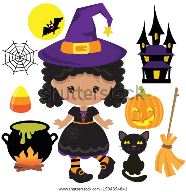 Cute Halloween Witch Vector Cartoon Illustration Stock Vector (Royalty ...