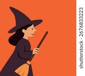 Cute Halloween Witch Vector Illustration. Perfect for Halloween invitations, party posters, greeting cards, seasonal decorations, and holiday designs.