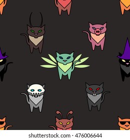 Cute Hallowen cats on the brown background