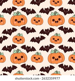 Cute hallowen vector ilustration seamless patern.Great for textile,fabric,wrapping paper,and any print.Vintages style.