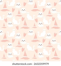 Cute hallowen vector ilustration seamless patern.Great for textile,fabric,wrapping paper,and any print.Vintages style.