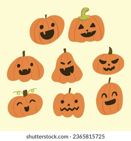 Cute Haloween little pumpkin faces