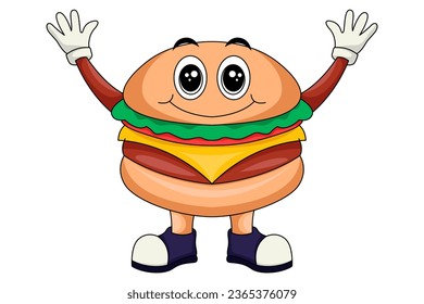 Cute Hamburger Character Design Illustration