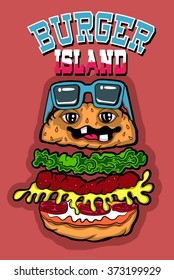 cute hamburger vector design.Burger Island