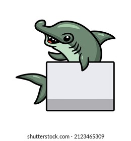 Cute hammerhead shark cartoon with blank sign