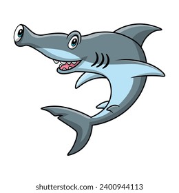 Cute hammerhead shark cartoon on white background