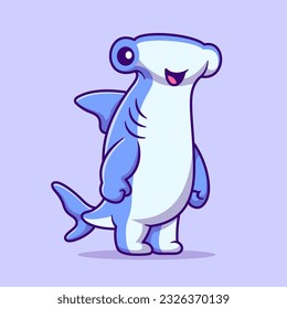 Cute Hammerhead Shark Cartoon Vector Icon Illustration. Animal Nature Icon Concept Isolated Premium Vector. Flat Cartoon Style