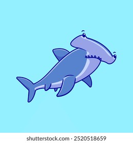 Cute Hammerhead Shark Cartoon Vector Illustrations. Sea Creatures Concept. Flat Cartoon Style.