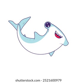 cute hammerhead shark cartoon with white background