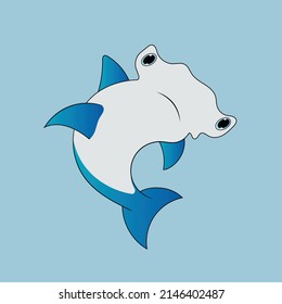 Cute hammerhead shark fish in the water cartoon illustration for education children