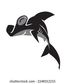 Cute Hammerhead Shark, monotone cartoon