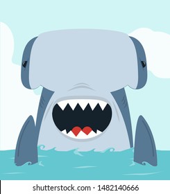  Cute Hammerhead Shark swimming vector