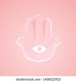 Cute Hamsa Hand of Fatima on Pink Background. Low Poly Vector 3D Rendering