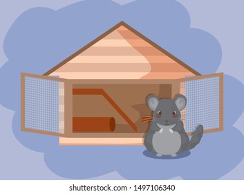 cute hamster animal baby with house