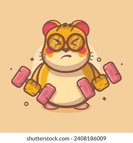 cute hamster animal character mascot doing bodybuilding using dumbbell isolated cartoon