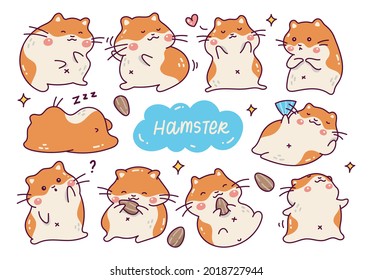 Cute Hamster Cartoon Set isolated on White Background