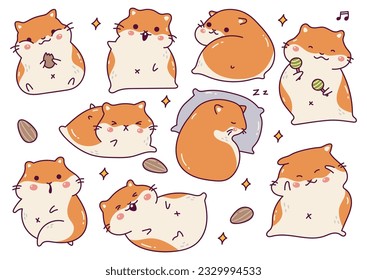 Cute Hamster Cartoon Set einzeln auf weißem Hintergrund