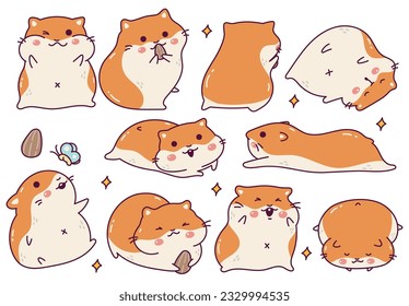 Cute Hamster Cartoon Set einzeln auf weißem Hintergrund