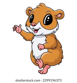 Cute hamster cartoon waving hand