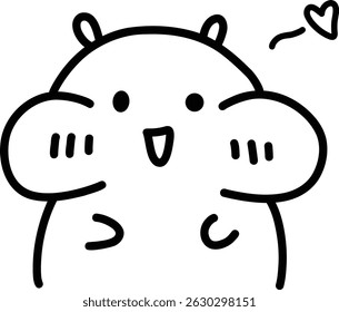 Personagem de Hamster bonito com bochechas vermelhas e coração - Ilustração de arte de linha mínima
