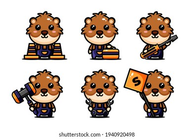 cute hamster character design set themed constuction